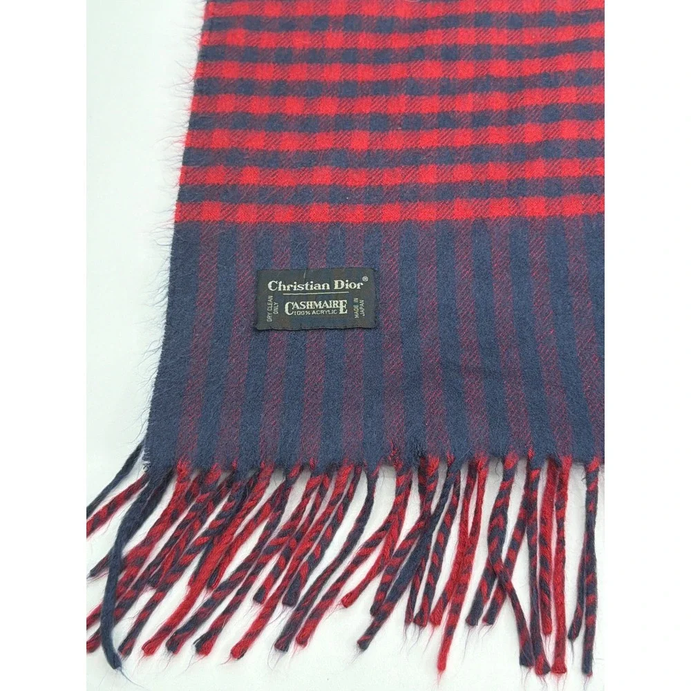 Christian Dior Scarf Mens Red Navy Blue Checkered Cashmaire‎ Acrylic Japan